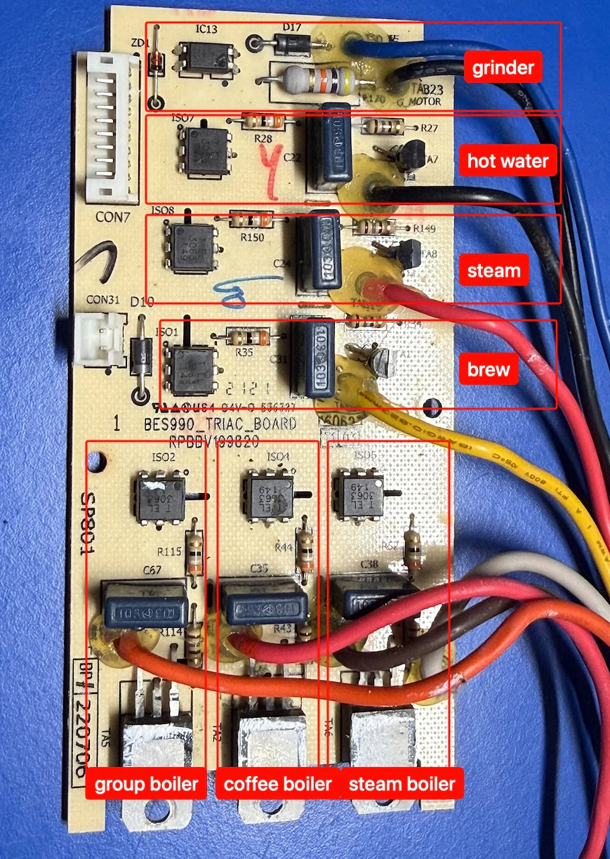 KIT DE MAINTENANCE CARTE TRIAC Pour MACHINE À CAFÉ BREVILLE / SAGE ORACLE / TOUCH SES/BES 980 & 990 240v / 120v